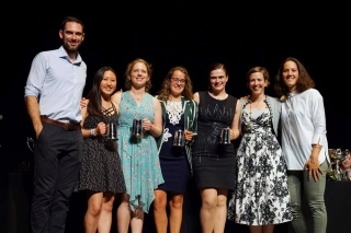 Women’s IM3 4x+ celebrate a win at Durham Regatta with Olympians Nathaniel Reilly-O’Donnell and Jess Eddie.