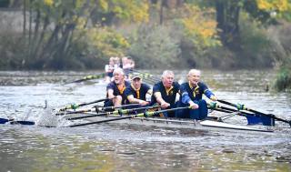 Barry steering the DARC Masters I quad (with Chris Rose, Ian Shepherd and Bill Parker) in the 2015 Durham SBH - photo by Al Johnson