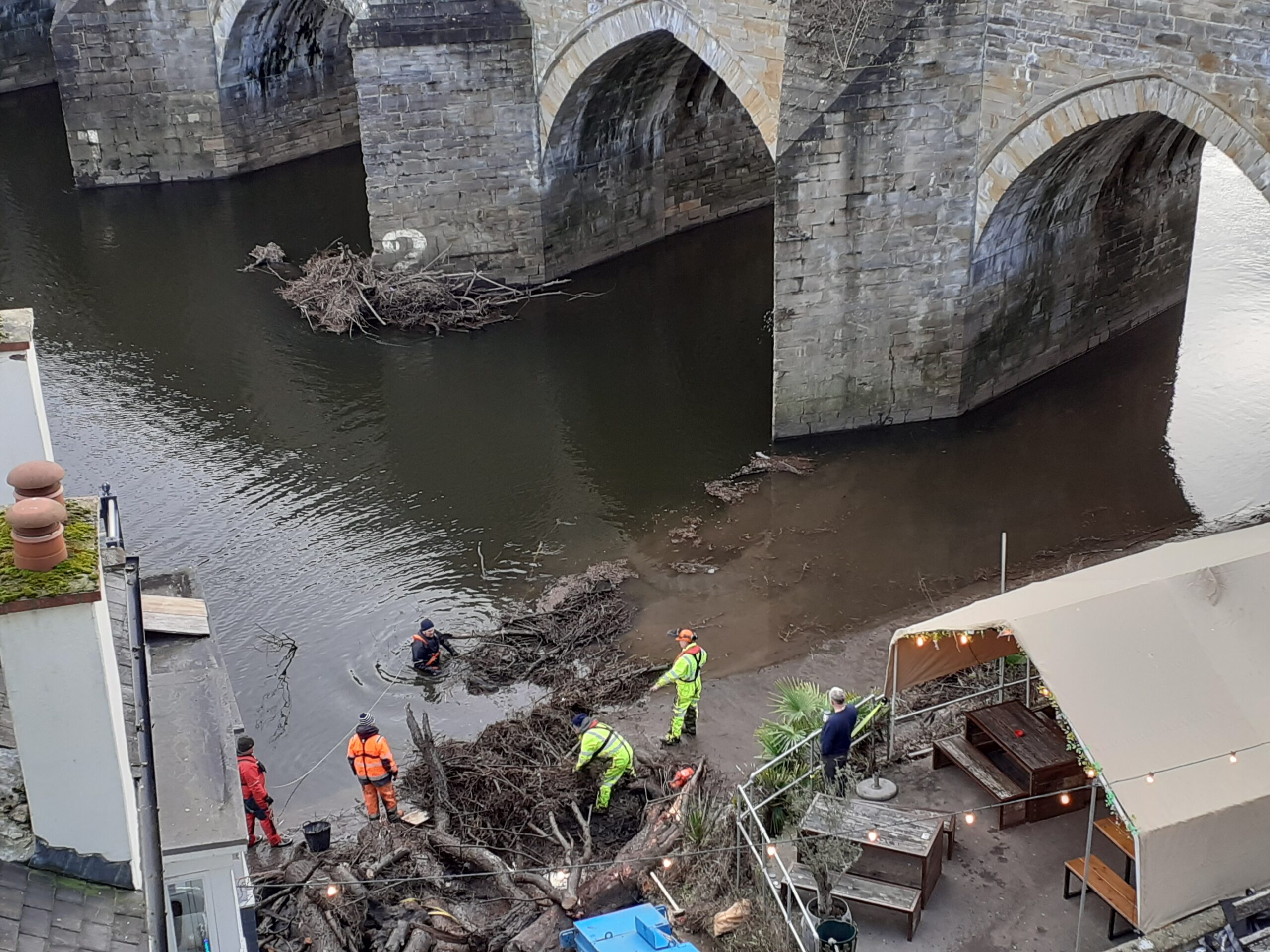 Removing debris from Elvet Bridge